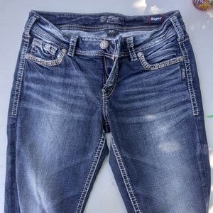 Womens Silver Suki Mid Capri Stretch Jeans W30 L22 size 6 embroidery